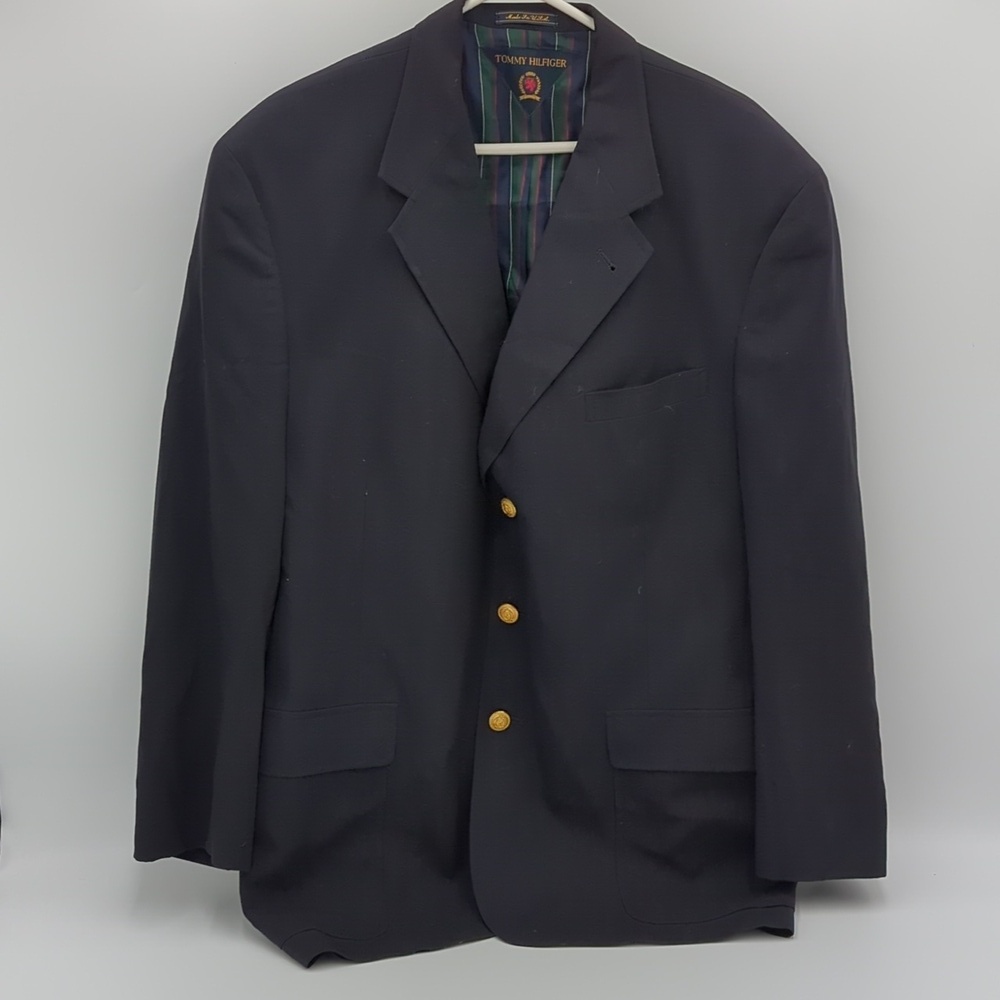 Vintage Tommy Hilfiger Men's Sport Coat Blazer Jacket 46R Black Lined